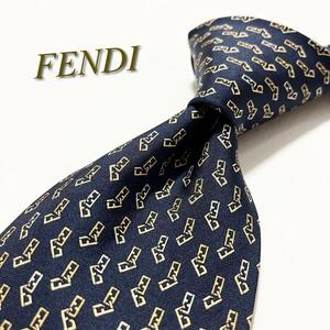 【極美品】FENDI フェンディ ネクタイ ズッカ柄 FF イタリア製 シルク100% メンズ スーツ 肉厚 パターン柄 ハイブランド 高級 ブランドロゴ