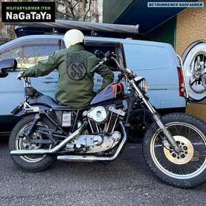 BETRUNKENER RADFAHRER ベェトォンナ ラドファ エンブレム T/C コーチジャケット 防風はっすい加工 オリーブ×ブラック Mサイズ