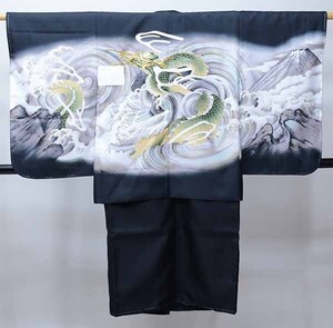 七五三 五歳 男児 羽織・着物・襦袢3点セット 龍 金刺繍 黒地 5歳 五才 5才 男の子 祝着 新品（株）安田屋 NO30236-2