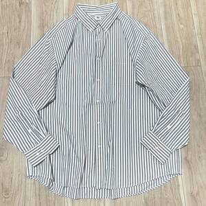 ★送料360円★特大サイズ 美品 UNIQLO ユニクロ 長袖シャツ 灰色 ストライプ グレー メンズ サイズ4XL 綿100% コットン R-5926