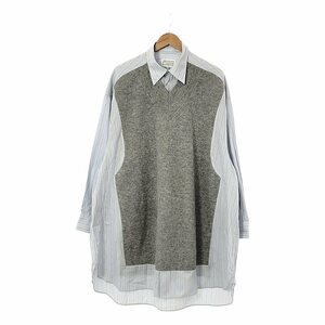 Maison Margiela / メゾンマルジェラ | 2020AW | ストライプ ニットドッキング オーバーサイズ シャツワンピース | XS | ブルー / グレー