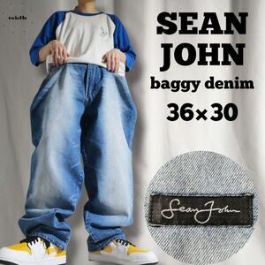 00s SEANJOHN ショーンジョン デニムパンツ 極太バギーパンツ ヒップホップ オーバーサイズ W36 L30 ストリート メンズ 古着 3561