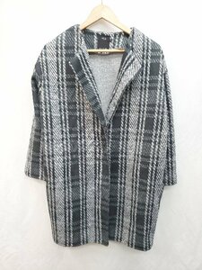 ◇ AZUL BY MOUSSY アズールバイマウジー ノーカラー チェック 長袖 ロングコート サイズM ブラック レディース P