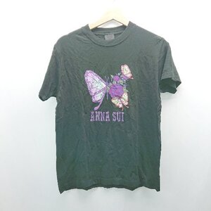 ◇ ANNA SUI アナ スイ クルーネック プリント 蝶 花 半袖 Tシャツ サイズS ブラック レディース E