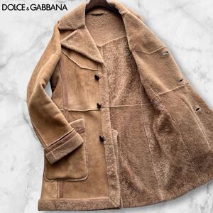 圧倒的神オーラ!!!美品◎ドルチェ&ガッバーナ DOLCE&GABBANA リアルムートンコート ロング ラムレザー 最高級羊革 ボア キャメル 極暖 48