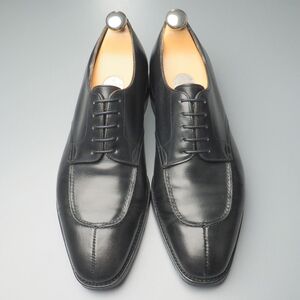 MG9484//木製キーパー付き*ジョンロブ/JOHNLOBB*ボーダー/BORDER/メンズ7.5E/Uチップ/エプロンダービー/レザーシューズ/革靴/黒/ブラック