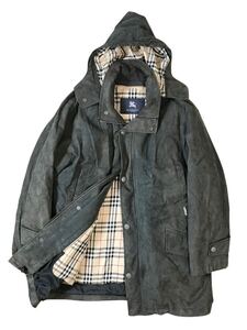 (D) BURBERRY バーバリー フェイクレザー ダウンコート ノバチェック ライナー着脱可能 M グレー系 ジャケット (ma)