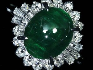 ML12962S【1円～】新品【RK宝石】≪Emerald≫ 大粒カボション! 上質エメラルド 2.83ct!! 極上ダイヤモンド 0.57ct Pt900 高級リング ダイヤ