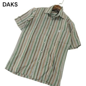 DAKS ダックス 春夏 ロゴ刺繍 ストライプ★ 半袖 シャツ Sz.M　メンズ グレー　A4T07527_6#A