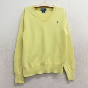 【30%OFF】古着 ラルフローレン 長袖 ブランド セーター キッズ ボーイズ 子供服 90s ワンポイントロゴ コットン Vネック 黄 イエロー 3OF