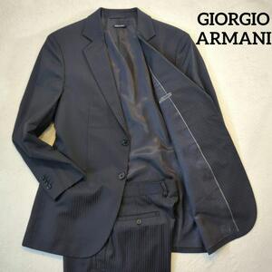 1円～ 美品 GIORGIO ARMANI ジョルジオアルマーニ セットアップ シングル スーツ ブラック ストライプ 52 XL 黒タグ メンズ ジャケット 