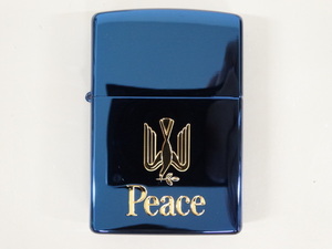 新品 未使用品 1999年製 ZIPPO ジッポ Peace ピース ブルーチタン 青 オイル ライター USA