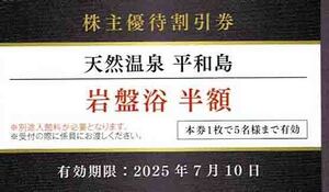 ◆株主優待割引券◆「京急電鉄　KEIKYU　東京都大田区　BIG FUN平和島　天然温泉平和島　岩盤浴半額券」1枚