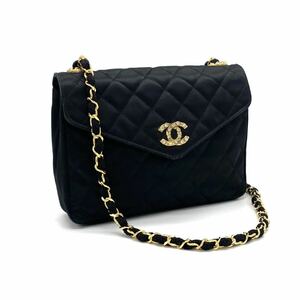 1円 良品 CHANEL シャネル マトラッセ ココマーク プッシュロック ラインストーン サテン チェーン ショルダー バッグ dD07120M