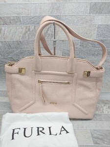 ◇ ◎ FURLA フルラ 2WAY キレイめ ロゴ ハンド トートバッグ ピンクベージュ系 レディース P