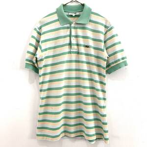 ☆CHEMISE LACOSTE フレンチラコステ 80s VINTAGE ボーダー柄 半袖ポロシャツ 刺繍ロゴ サイズ2? 古着【レターパックライト郵送可】C