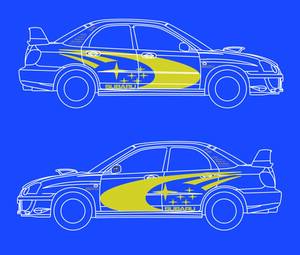 WRC2003　インプレッサ　六連星サイド、SWRTボンネット、六連星トランク　切り文字ステッカー