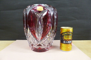 ヴァルサンランベール ベルギー 花瓶　花器　フラワーベース　クリスタル　刻印有　高さ20cm 赤 Val Saint Lambert crystal vase Belgian 