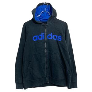 adidas プリントスウェット パーカー キッズ M~ ブラック フルジップ ロゴ 古着卸 アメリカ仕入 a611-6016