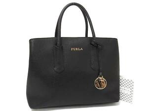 1円 ■美品■ FURLA フルラ テッサ レザー ハンドバッグ トートバッグ レディース ブラック系 FG3303