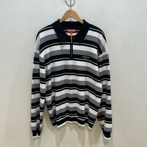 Supreme シュプリーム 2024A/W STRIPE ZIP L/S POLO ストライプ ジップ ポロシャツ サイズM ブラック×ホワイト 707698