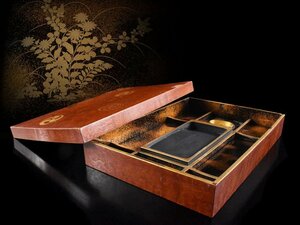 【雲】某名家収蔵品 時代漆器 花金蒔絵 硯箱 14×7.5×1.5cm 古美術品(書道具箱文箱硯箱)Y681　UTmkshbxl52　LTvsl