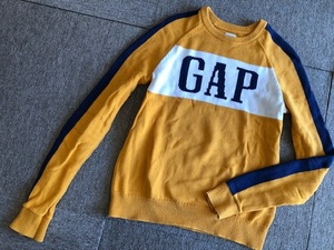 ★GAP Kidsギャップロゴ袖ライン長袖ニット150★黄