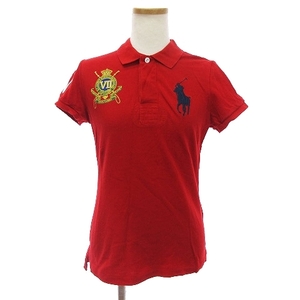 ラルフローレン RALPH LAUREN ポロシャツ 半袖 ビッグポニー 刺繍 コットン 赤 レッド M レディース