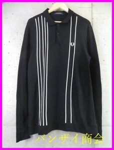 3060b13◆美品ですが◆FRED PERRY フレッドペリー ストライプ柄 長袖ポロシャツ L/スエットトレーナー/ジャケット/ブルゾン/コート/ゴルフ