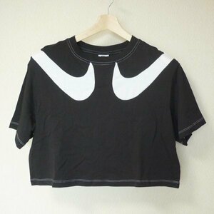 新品M★ナイキ NIKE 黒/ブラック スウッシュショートスリーブTシャツ/DD5591/短めの丈感