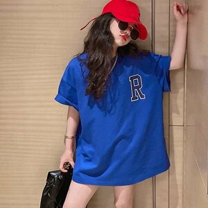 【5枚まとめ】 【新品】130~170cm ダンス 衣装 BIG Tシャツ tシャツ 女の子 ジュニア ロング丈 半袖 ブルー