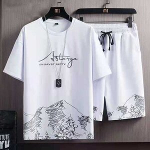 夏 メンズ 半袖Tシャツ ボトムス 大きいサイズ 春夏 セットアップ 部屋着 上下セットホワイト ルームウェア 3XL MAY895