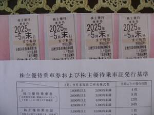 近畿日本鉄道株株主優待乗車券4枚（有効期限２０２５年５月末日まで有効）