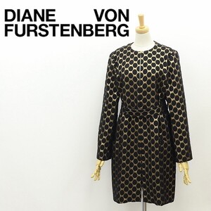 ◆DIANE von FURSTENBERG ダイアンフォン ファステンバーグ GAMI 水玉 ドット柄 ベルテッド ノーカラー コート ゴールド×ブラック 4