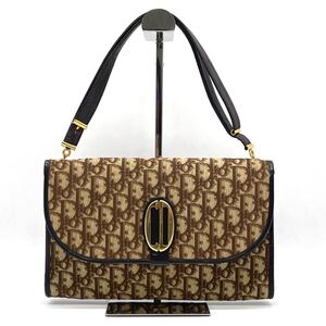 1円 極美品 Christian Dior クリスチャンディオール トロッター ジャガード 2way ショルダーバッグ CDロゴ ゴールド金具