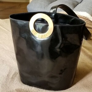 VINTAGE OLD CELINE ヴィンテージ オールドセリーヌ バケツ パテントレザー ワンショルダー ゴールド金具 Lampoジップ