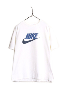 90s ナイキ ビッグ スウォッシュ ロゴ プリント Tシャツ メンズ L 古着 90年代 オールド NIKE 当時物 スウッシュ ヘビーウェイト ホワイト