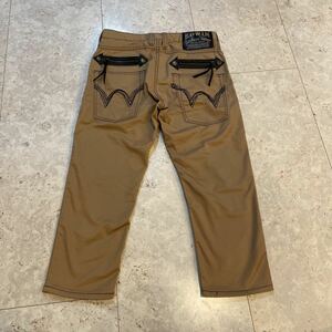 w28 良好 エドウィンEDWIN 4559 クロップド ストレッチハーフパンツ ベージュ カーキ系 ショートパンツ XVS レザージップポケット ロック系