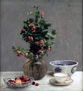 模写油絵 Henri Fantin-Latour_ 卓上の果物と花　ma1747