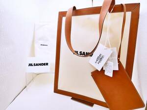 ★1円スタート 未使用品　 JIL SANDER+ ジルサンダー プラス トートバッグ　ユニセックスデザイン キャンバス/レザー ポーチ、保存袋付き