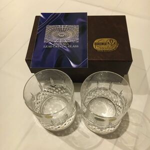 新品未使用 希少 レア チェコ製 2客 BOHEMIA LEAD CRYSTAL GLASS ボヘミア クリスタル グラス 説明書 箱付き