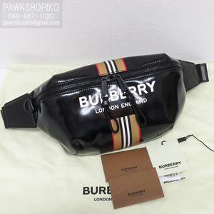 バーバリー BURBERRY SONNY コーティングキャンバス ボディバッグ／ウエストバッグ 80300181 ブラック 美品 [質イコー]