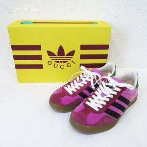 ほぼ未使用 22SS GUCCI×adidas グッチ×アディダス GAZELLE ベロア×スエード ローカットスニーカー HQ7084 22.5cm パープル