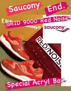 2015年製 日本未発売【Saucony × END. 別注 GRID 9000“Red Noise“ アクリル スペシャル BOX版 US10】asics gel lyte kith volcano