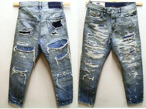 ◇即決[W30]DIESEL D-FINING 09B57 TAPERED テーパード リペア ダメージ クラッシュ イタリア製 デニム パンツ■5155