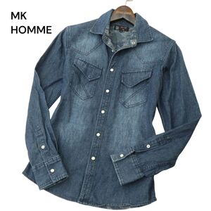 MK HOMME ミッシェルクラン オム 通年 カモフラ柄使い★ 長袖 ウエスタン デニム シャツ Sz.46　メンズ　A4T06980_6#C