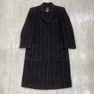 FENDI Chester Stripe Long Coat フェンディ ウール アンゴラ 混合 チェスター ストライプ ロング コート SIZE 40 ブラウン 系 612