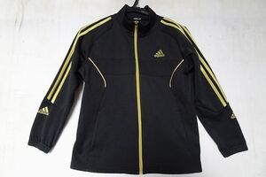 adidas/アディダス/ジュニア/子ども/長袖トラックジャケット/ジャージ素材/前ジップアップ/ゴールドライン/黒/ブラック/150サイズ(10/7R6)