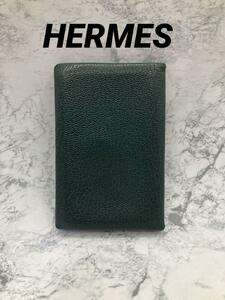 HERMES エルメス シェーブル カードケース 名刺入れ レザー　モスグリーン