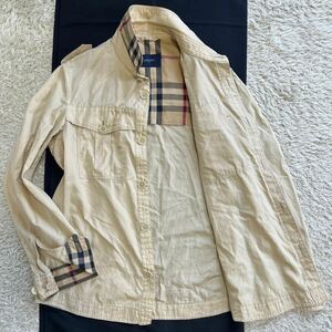 稀少Lサイズ!! バーバリーロンドン BURBERRY LONDON ミリタリー ジャケットシャツ ノバチェック ロゴボタン コットン100% ベージュ メンズ